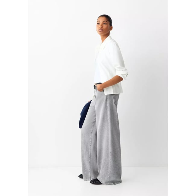 Jean high waist wide leg gris denim <span itemprop=