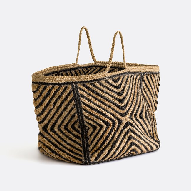 Panier en jute tréssée, Jutlo Couleur noir/naturel <span itemprop=