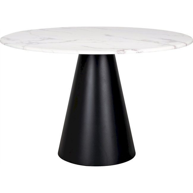 Table ronde faux marbre, Degas Marble Couleur blanc sur piètement noir intense <span itemprop=