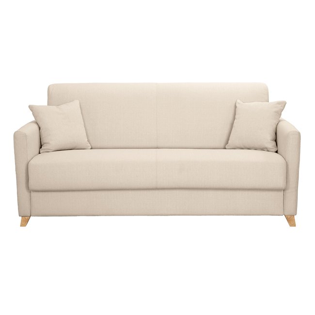 Canapé scandinave convertible 3 places avec matelas 12 cm SKANDY Couleur beige <span itemprop=