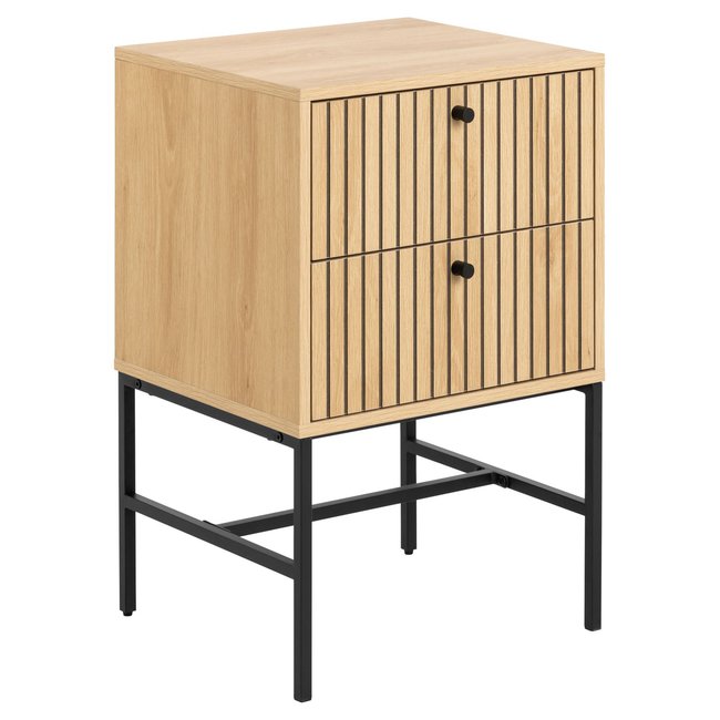 Table de chevet rectangulaire 2 tiroirs effet tasseaux BAÏKAL Couleur beige <span itemprop=
