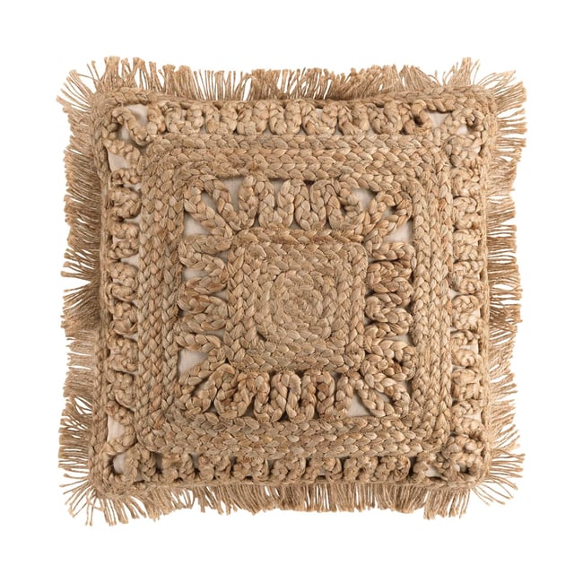 Coussin déhoussable en jute et coton naturel <span itemprop=