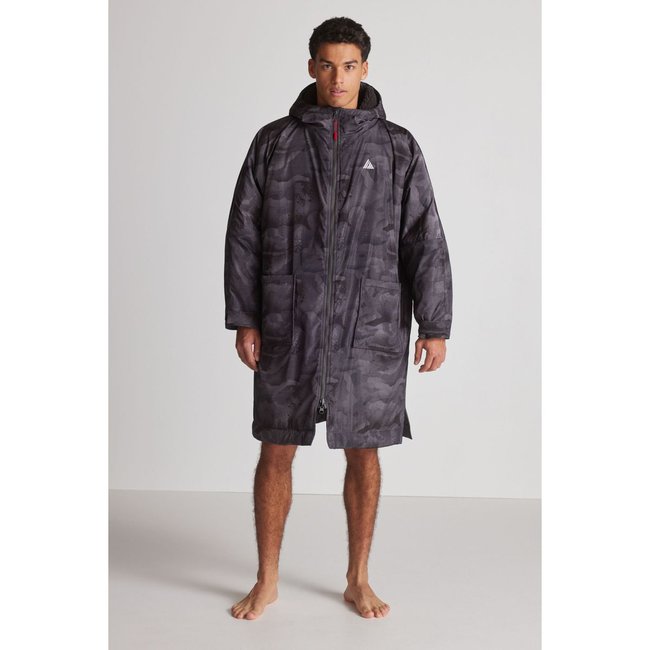 Poncho de plage coupe classique gris imprimé camouflage <span itemprop=