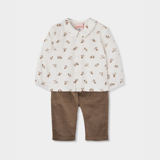 Ensemble bébé garçon imprimé chiens marron <span itemprop=