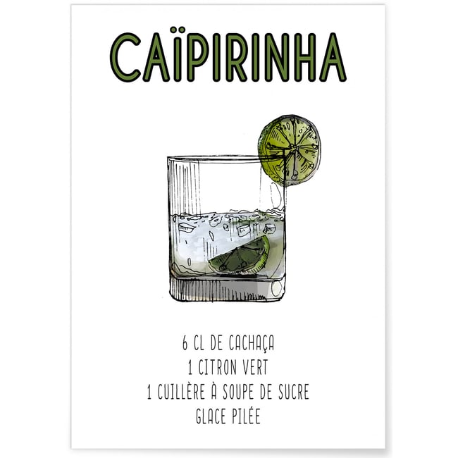 Affiche Cocktail Caïpirinha Couleur blanc <span itemprop=