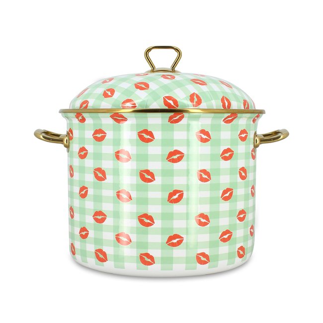 Marmite 24cm en acier émaillé, VICHY BISOUS vert <span itemprop=