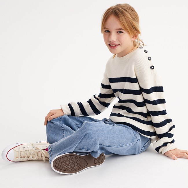 Gestreifter Pullover mit rundem Ausschnitt ecru/marine gestreift LA REDOUTE COLLECTIONS