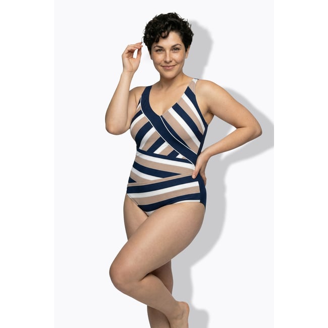 Maillot de bain rayé à bonnets souples bleu foncé <span itemprop=