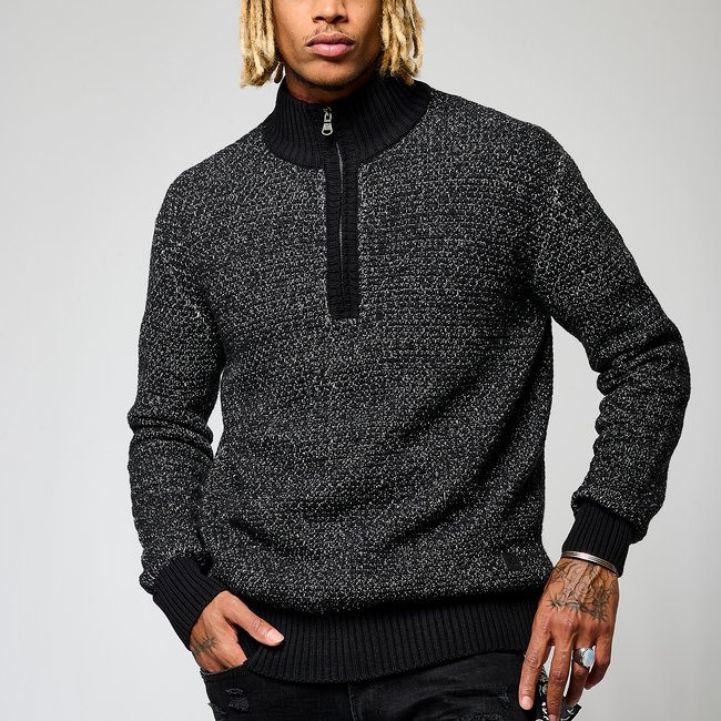 Pull col montant en fine maille noir <span itemprop=