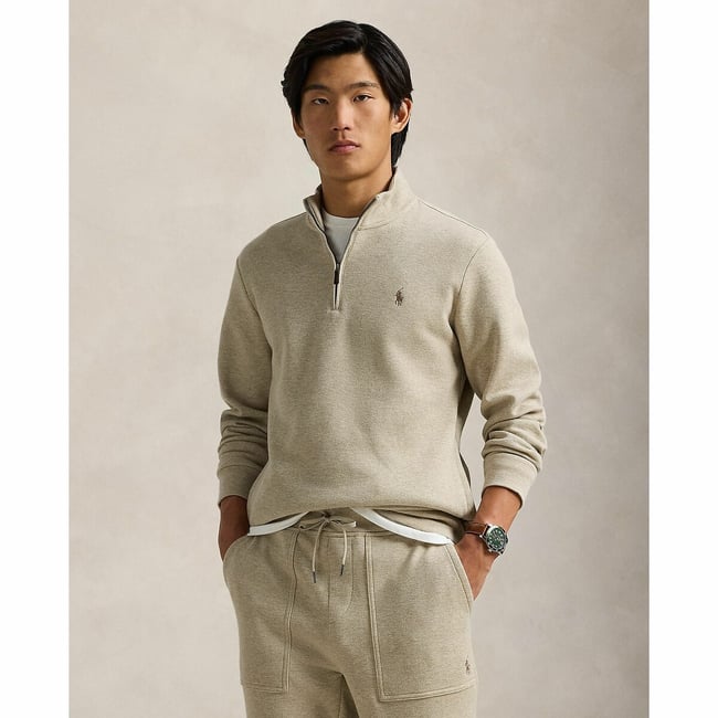Пуловер с застежкой до середины из платированного трикотажа пике бежевый POLO RALPH LAUREN