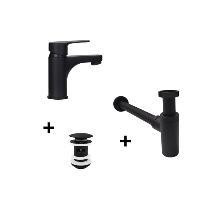 Robinet GRIFO + bonde CLINT + siphon SIMON noir <span itemprop=