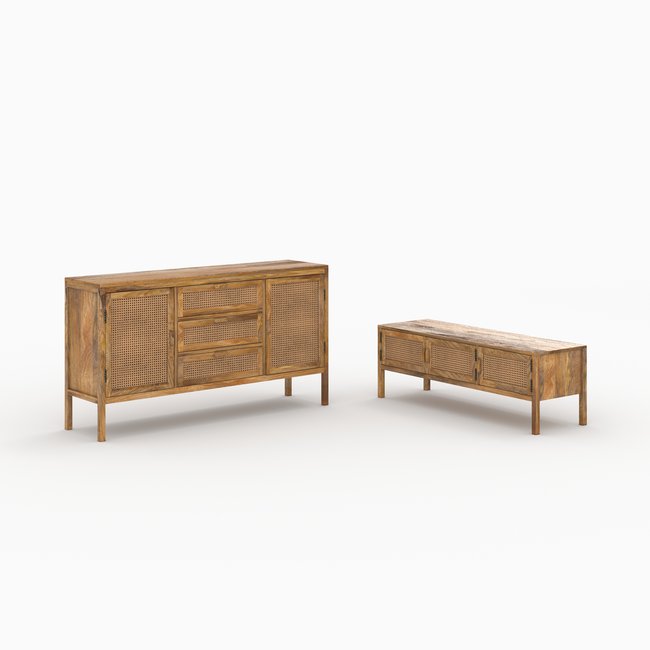 Ensemble buffet et meuble TV en bois - TIKI Couleur marron <span itemprop=