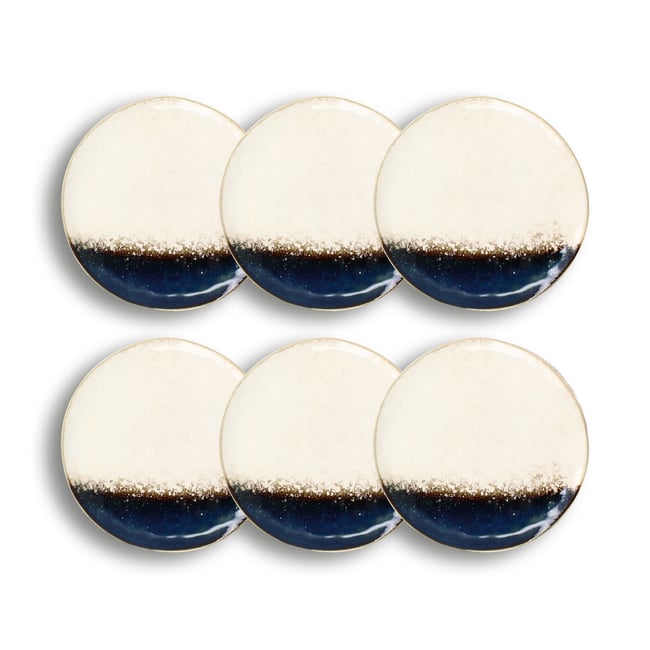 Lot de 6 assiettes plates en grès 27,5cm, KATANGA Couleur blanc-bleu <span itemprop=