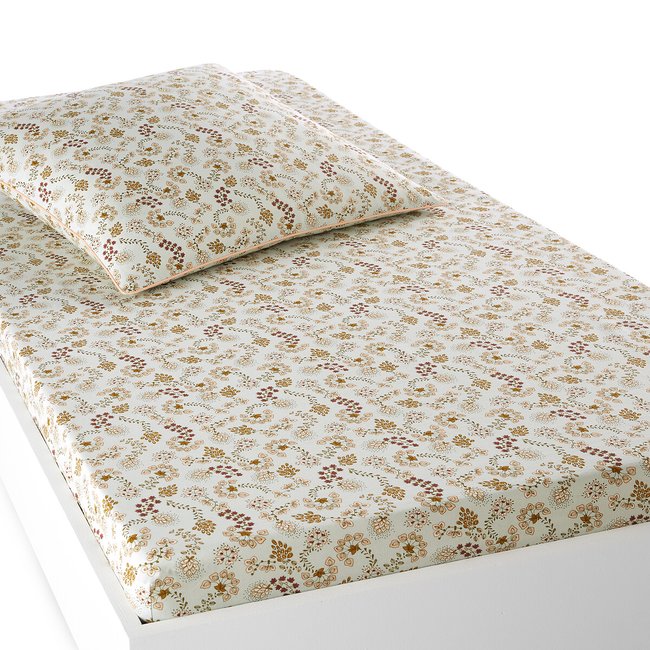 Amanda Washed Cotton Child's Fitted Sheet, print/blue background, LA REDOUTE INTERIEURS