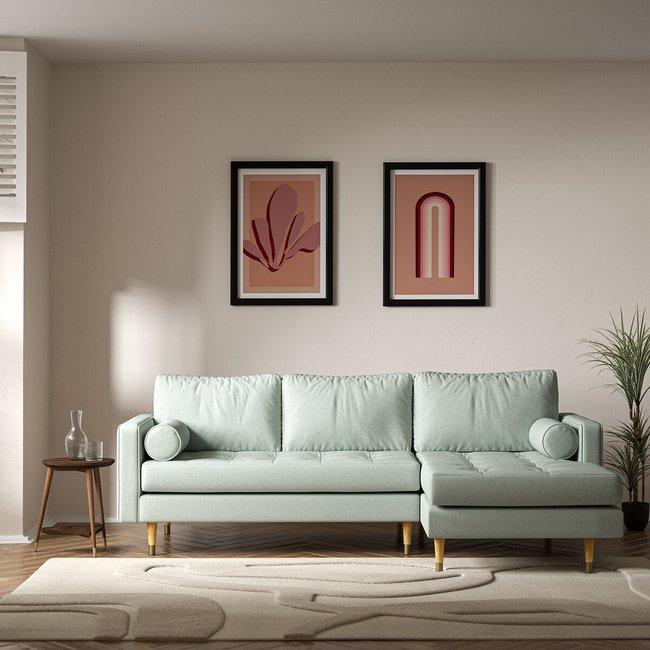 Coco Mid-Century Soft Brushed Corner Chaise Sofa with Light Wood Legs (Right Facing) - ÉDITÉ