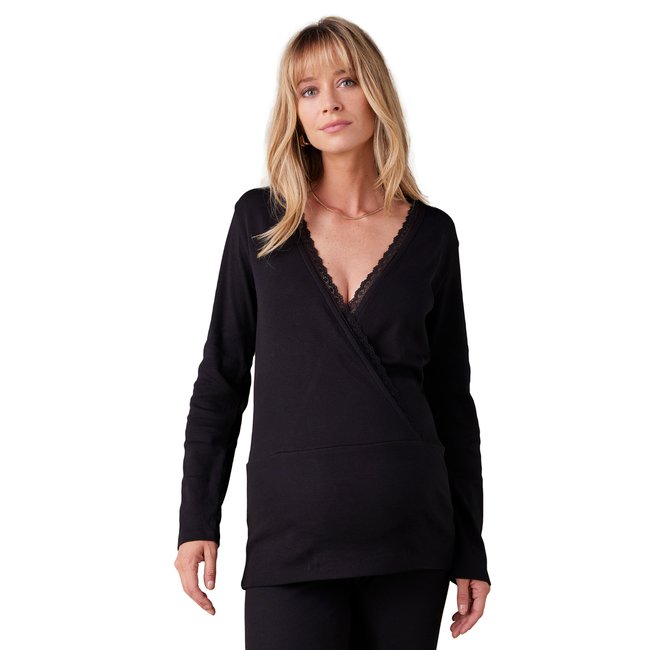 Ensemble homewear de grossesse tee-shirt peau à peau + legging noir <span itemprop=