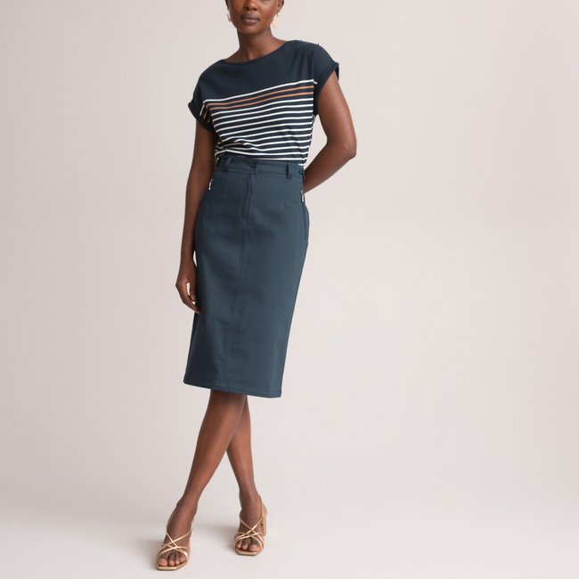 Jupe droite satin de coton stretch Anne Weyburn La Redoute