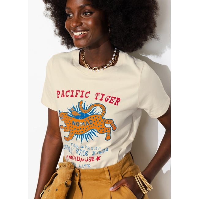 T-shirt à motif tigre imprimé écru <span itemprop=