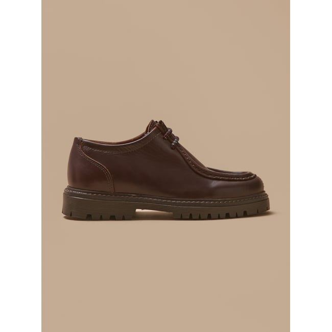 Derbies cuir chocolat <span itemprop=