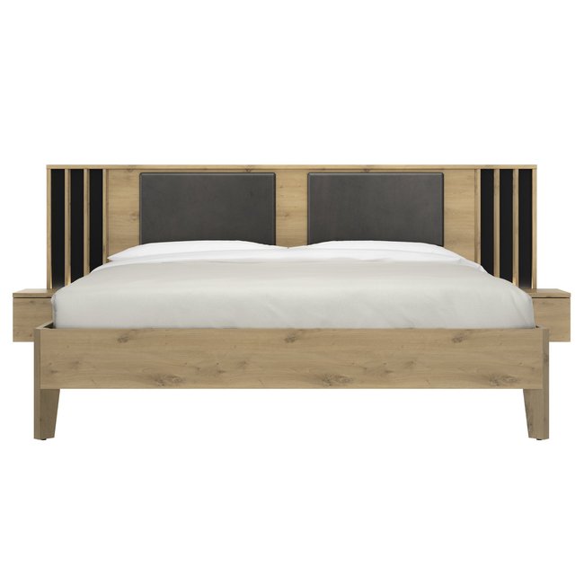 Lit avec chevets et led RIVOLI Couleur beige <span itemprop=