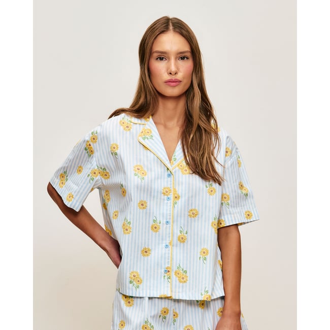 Chemise en coton imprimé tournesols SUNFLOWIZ bleu ciel <span itemprop=