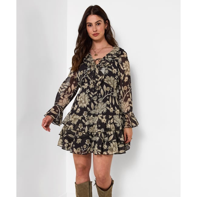 Robe Courte à Volant noir <span itemprop=