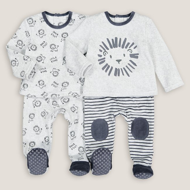 2er-Pack 2-teilige Samt-Pyjamas grau meliert <span itemprop=