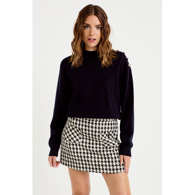 Jupe-short trapèze tweed taille haute noir <span itemprop=