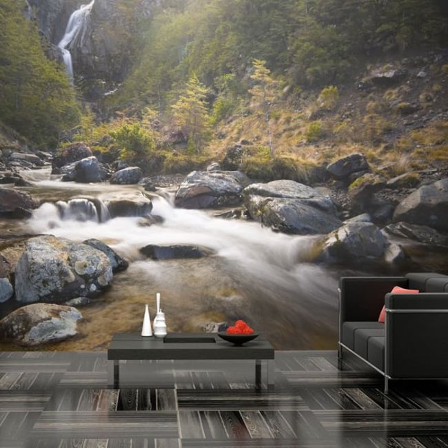 Papier peint intissé panoramique Paysage Ohakune - Waterfalls in New Zealand Couleur blanc <span itemprop=