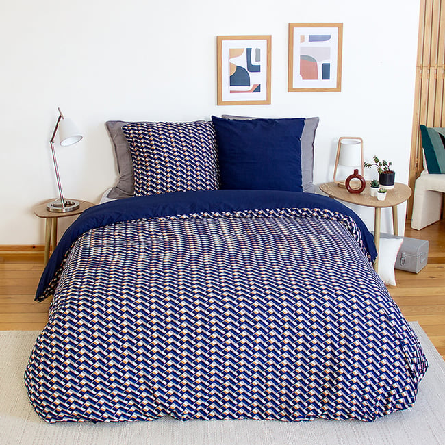 Parure de lit - housse de couette avec taies en microfibre bleu <span itemprop=