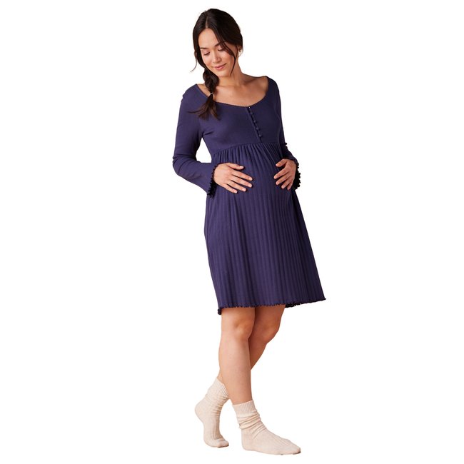 Chemise de nuit en maille pointelle grossesse marine <span itemprop=