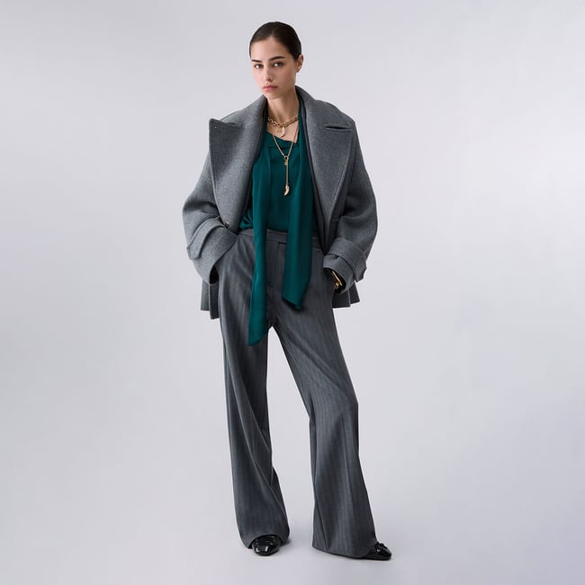 Manteau en laine oversize gris chiné <span itemprop=