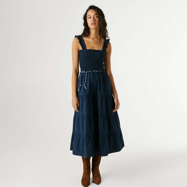 Robe Longue En Popeline encre bleue <span itemprop=