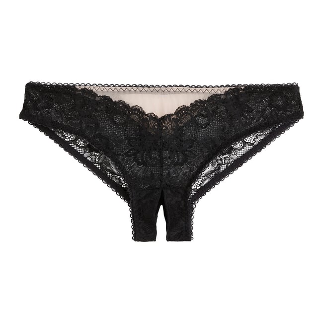 Tanga fendu en dentelle noir <span itemprop=