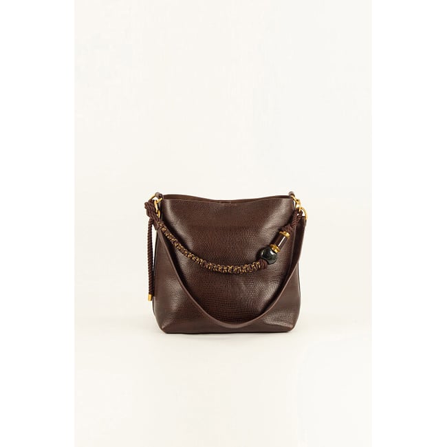 Sac porté épaule 2 anses en cuir de vachette, VITA MIA marron lézard <span itemprop=