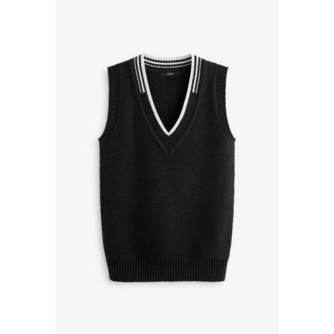 Débardeur en maille à col v avec surpiqûres noir <span itemprop=