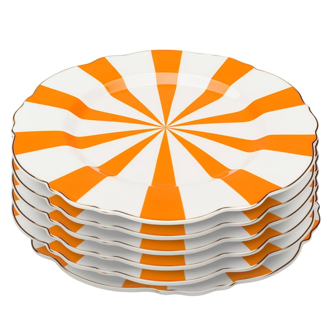 Lot de 6 assiettes à dessert rayées, HARLEQUIN Couleur orange <span itemprop=
