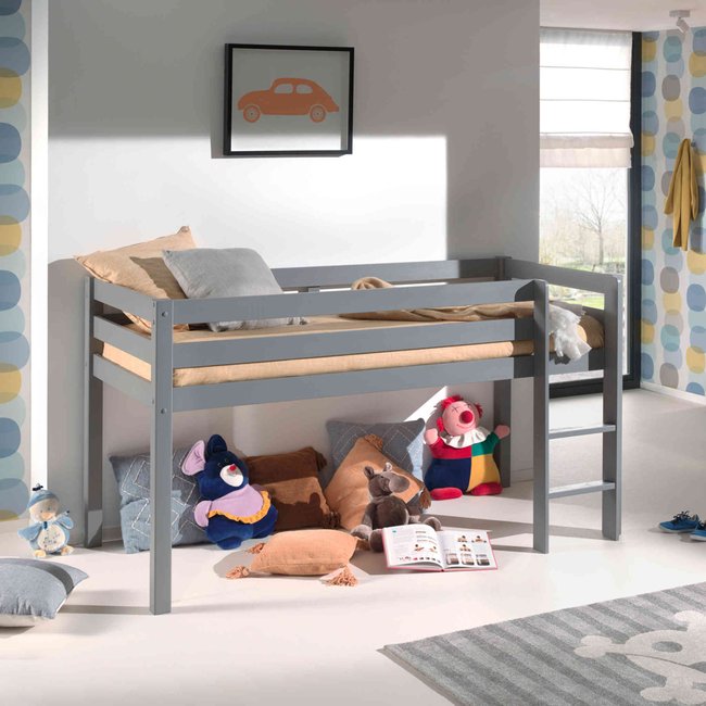 Lit mi hauteur en bois massif Couleur gris <span itemprop=
