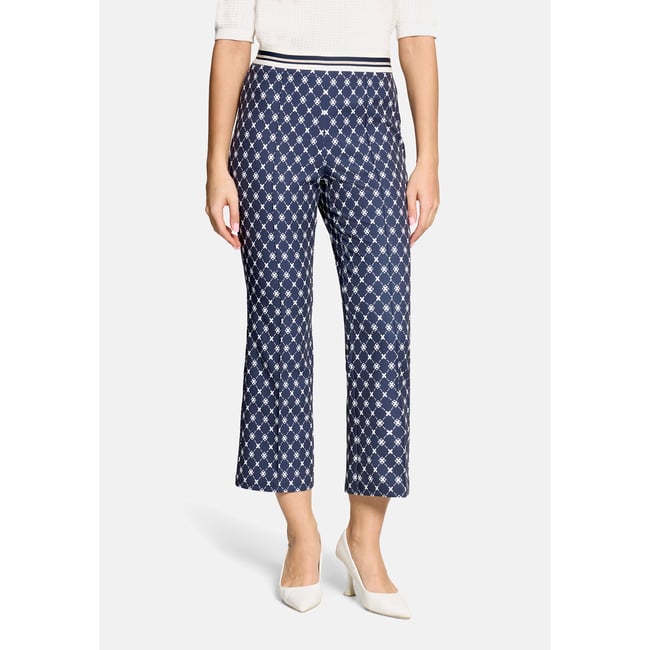 Pantalon casual coupe slim fit bleu/blanc <span itemprop=