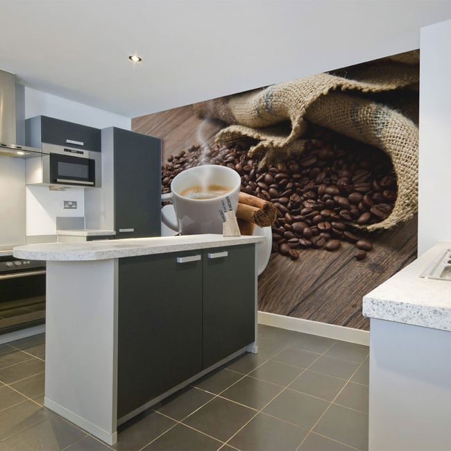 Papier peint intissé panoramique Motifs de cuisine Star anise coffee Couleur beige <span itemprop=