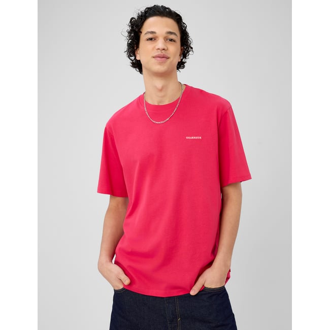 T-shirt broderie poitrine fushia <span itemprop=