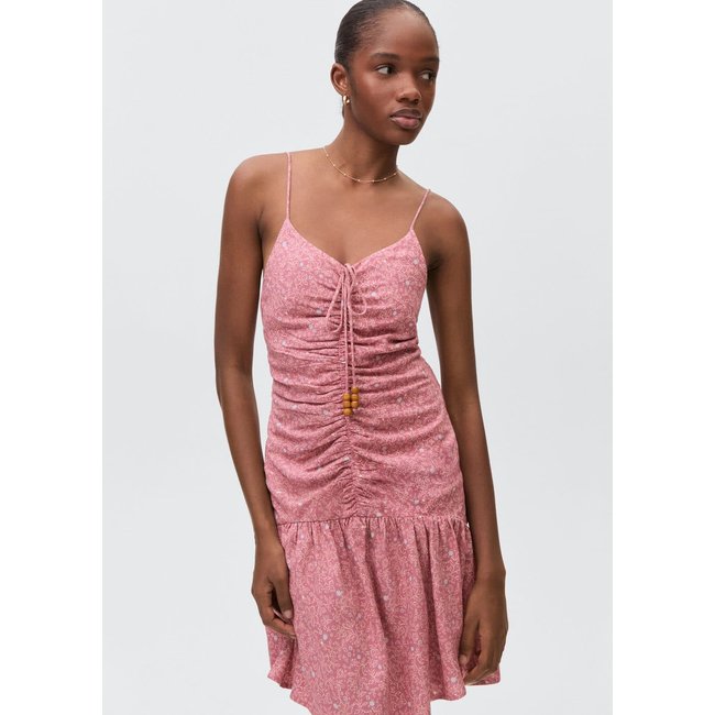 Robe froncée imprimée rose <span itemprop=