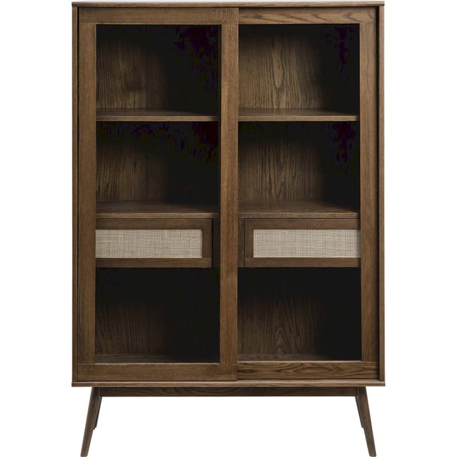 Vitrine scandinave cannage VISIMMY Couleur chêne fumé et cannage naturel <span itemprop=
