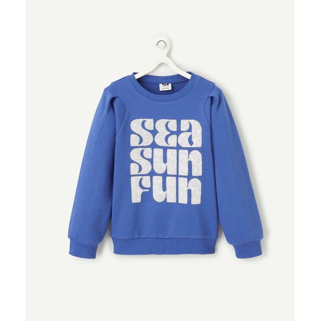 Sweat col rond en molleton bleu <span itemprop=