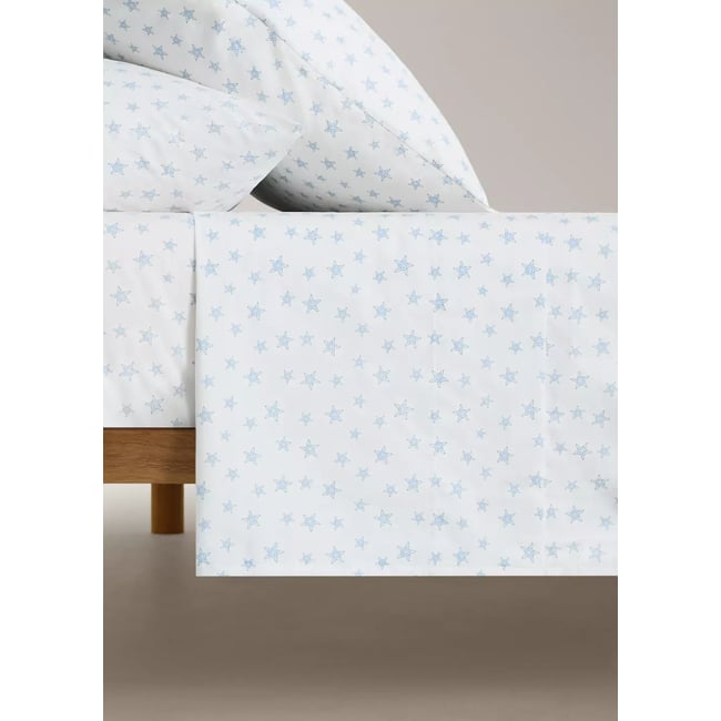 Drap-housse percale de coton imprimé étoiles Lit 90 cm bleu <span itemprop=