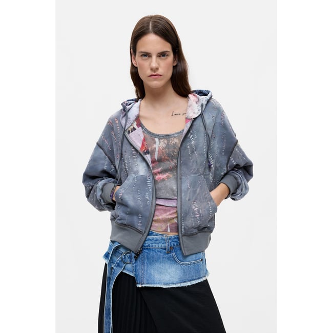 Sweat-shirt réversible imprimé noir <span itemprop=
