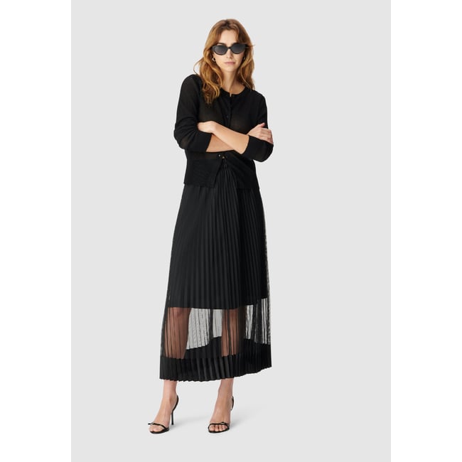 Jupe midi plissée en tulle  noir <span itemprop=