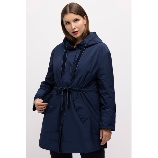 Veste, doublure amovible, ligne en A, capuche bleu nuit <span itemprop=