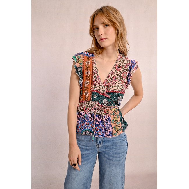 Top portefeuille imprimé cachemire multicolore <span itemprop=