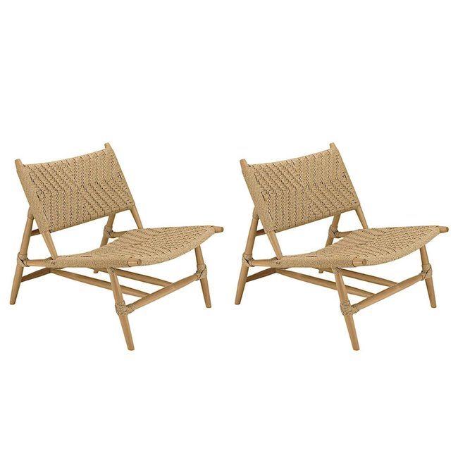 Fauteuil détente motifs tressés et teck (lot de 2) SUMMER bois naturel <span itemprop=